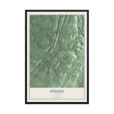 Map of Pinson, Alabama, 12 x 18 inch print in a black wood frame