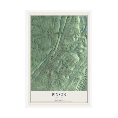 Map of Pinson, Alabama, 12 x 18 inch print in a white wood frame