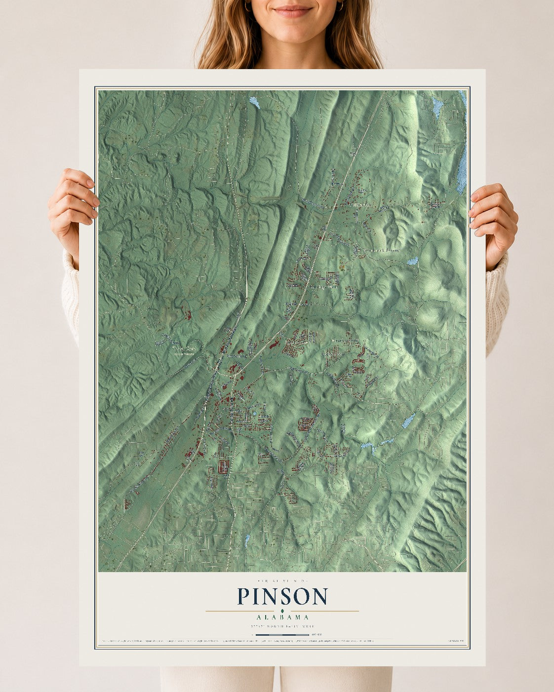 Map of Pinson, Alabama, 24 x 36 inch unframed archival matte print