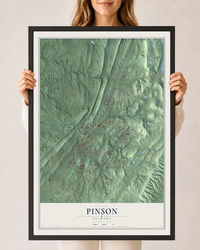 Map of Pinson, Alabama, 24 x 36 inch print in a black wood frame