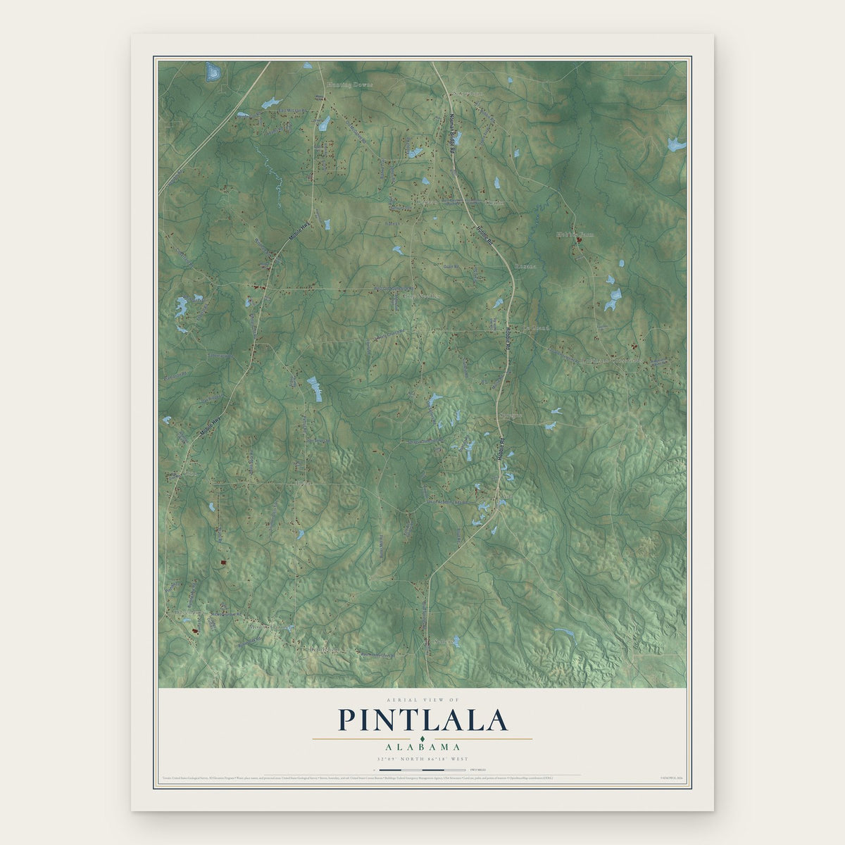Pintlala, Alabama map print, the full design