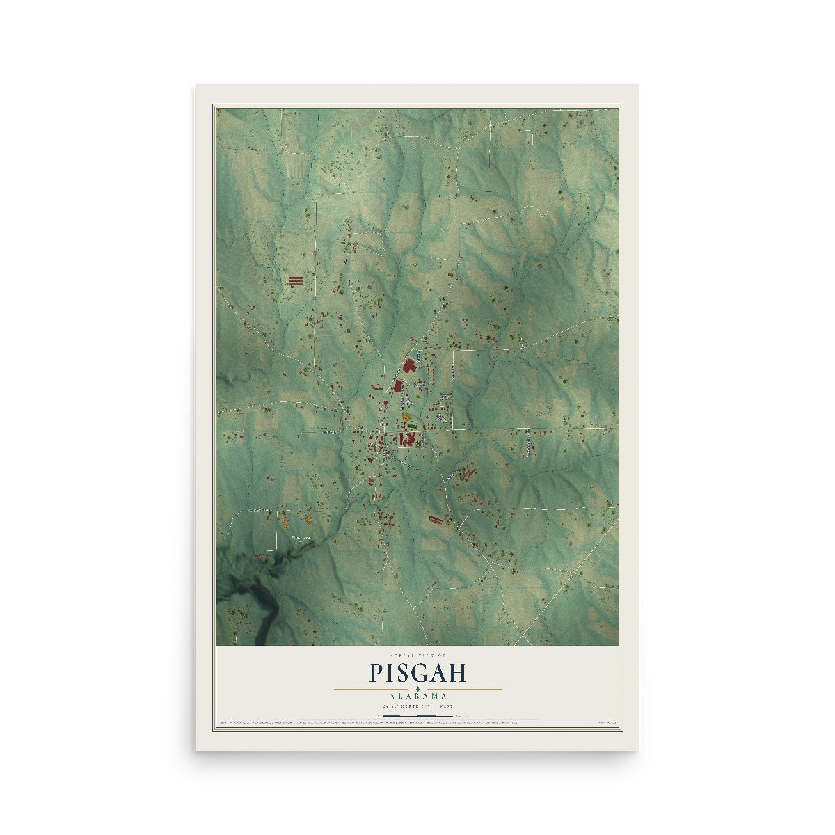 Map of Pisgah, Alabama, 12 x 18 inch unframed archival matte print