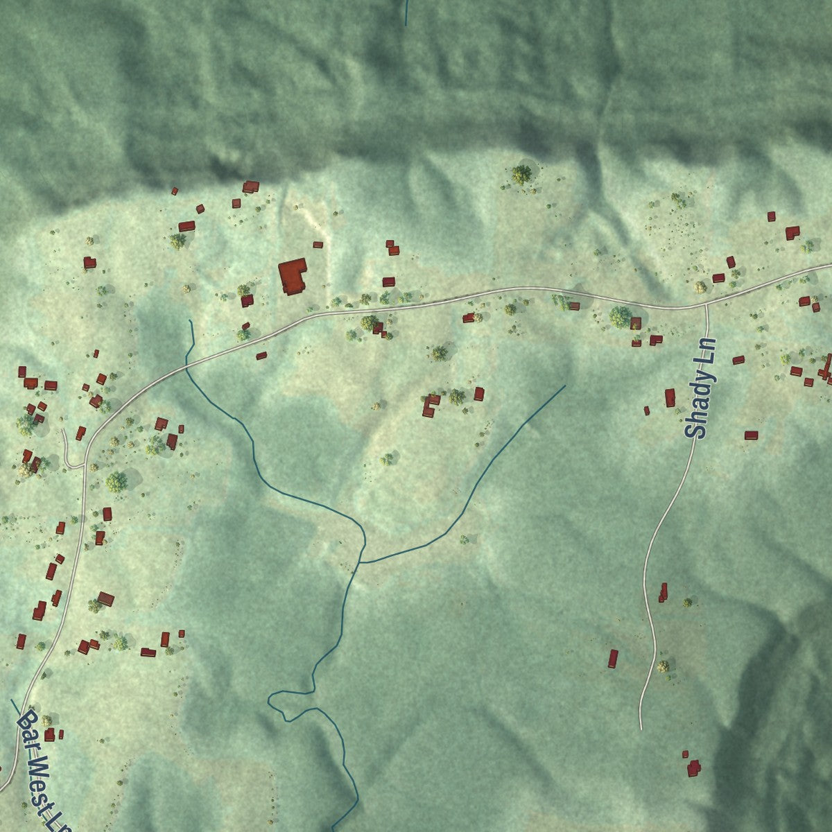 Second close-up of the map of Pleasant Groves, Alabama print showing more streets and buildings