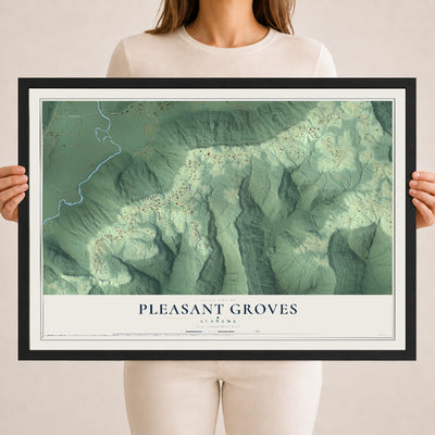 Map of Pleasant Groves, Alabama, 18 x 24 inch print in a black wood frame