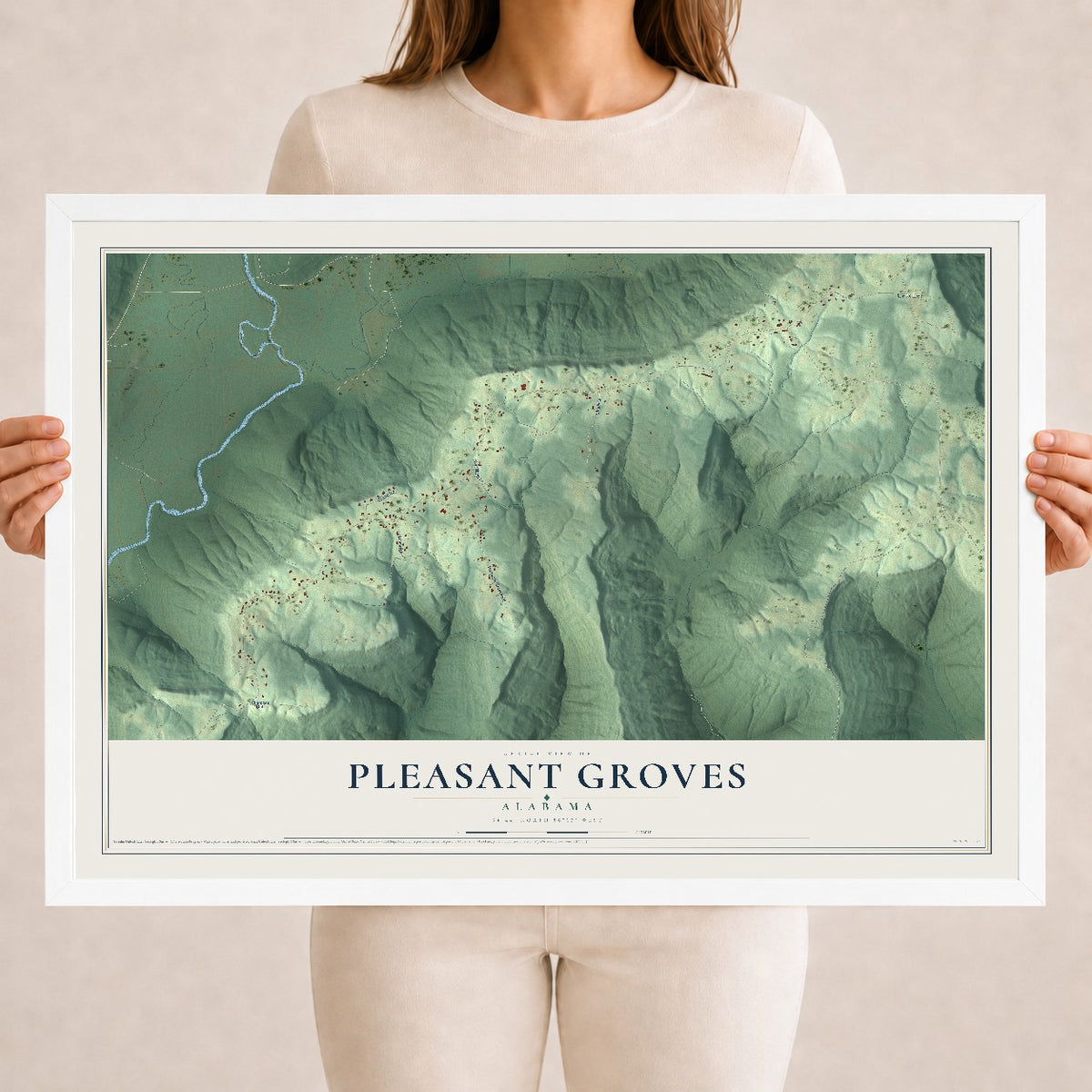 Map of Pleasant Groves, Alabama, 18 x 24 inch print in a white wood frame