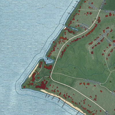 Close-up of the map of Point Clear, Alabama print showing street and building detail
