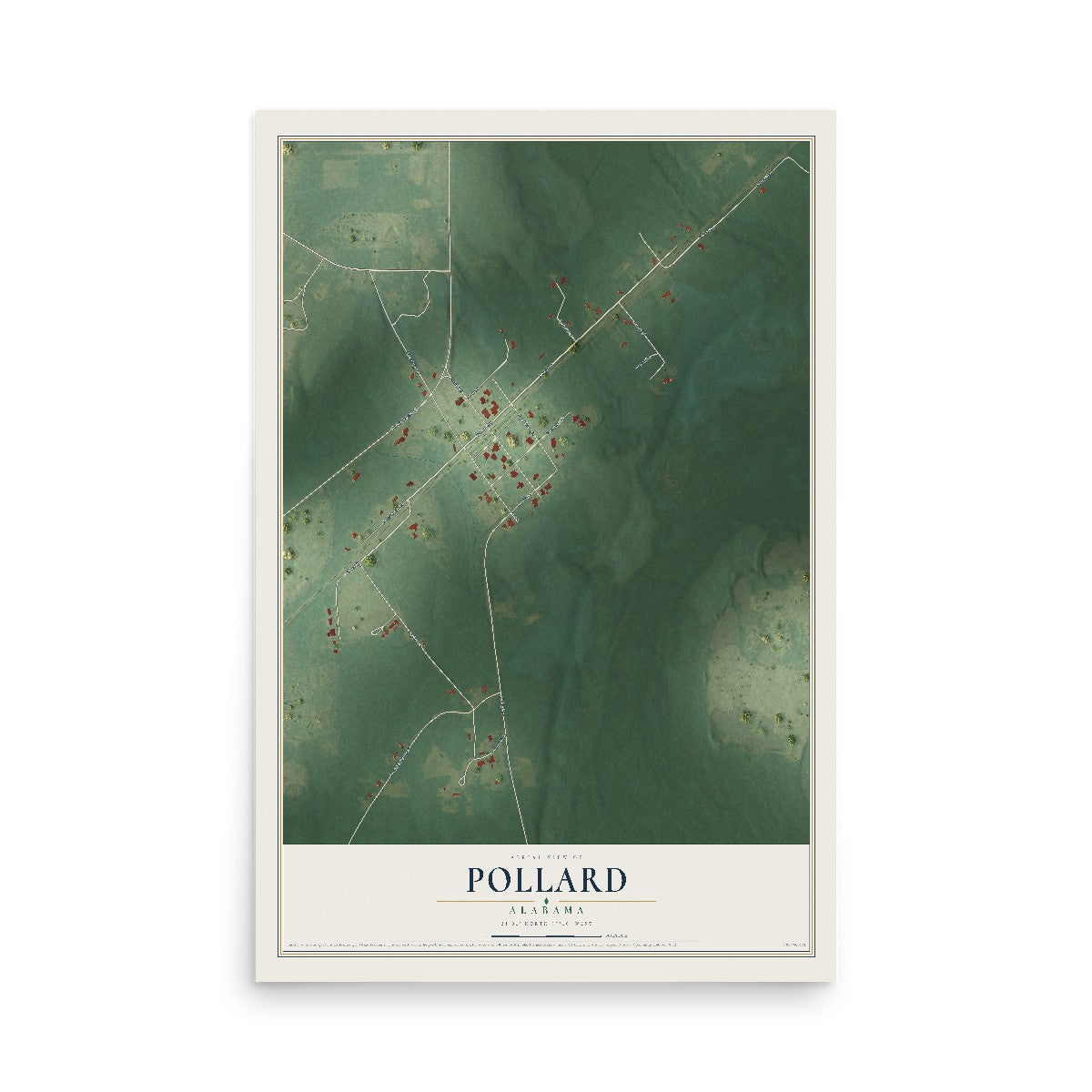 Map of Pollard, Alabama, 12 x 18 inch unframed archival matte print