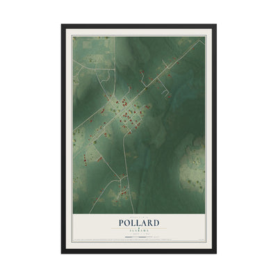Map of Pollard, Alabama, 12 x 18 inch print in a black wood frame