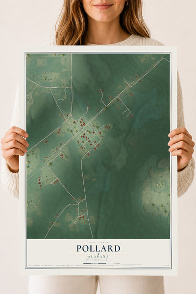 Map of Pollard, Alabama, 18 x 24 inch unframed archival matte print