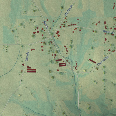 Second close-up of the map of Powell, Alabama print showing more streets and buildings