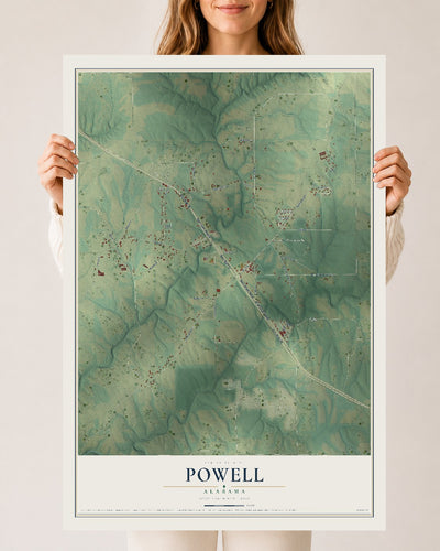 Map of Powell, Alabama, 24 x 36 inch unframed archival matte print