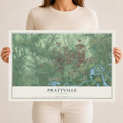 Map of Prattville, Alabama, 12 x 18 inch unframed archival matte print