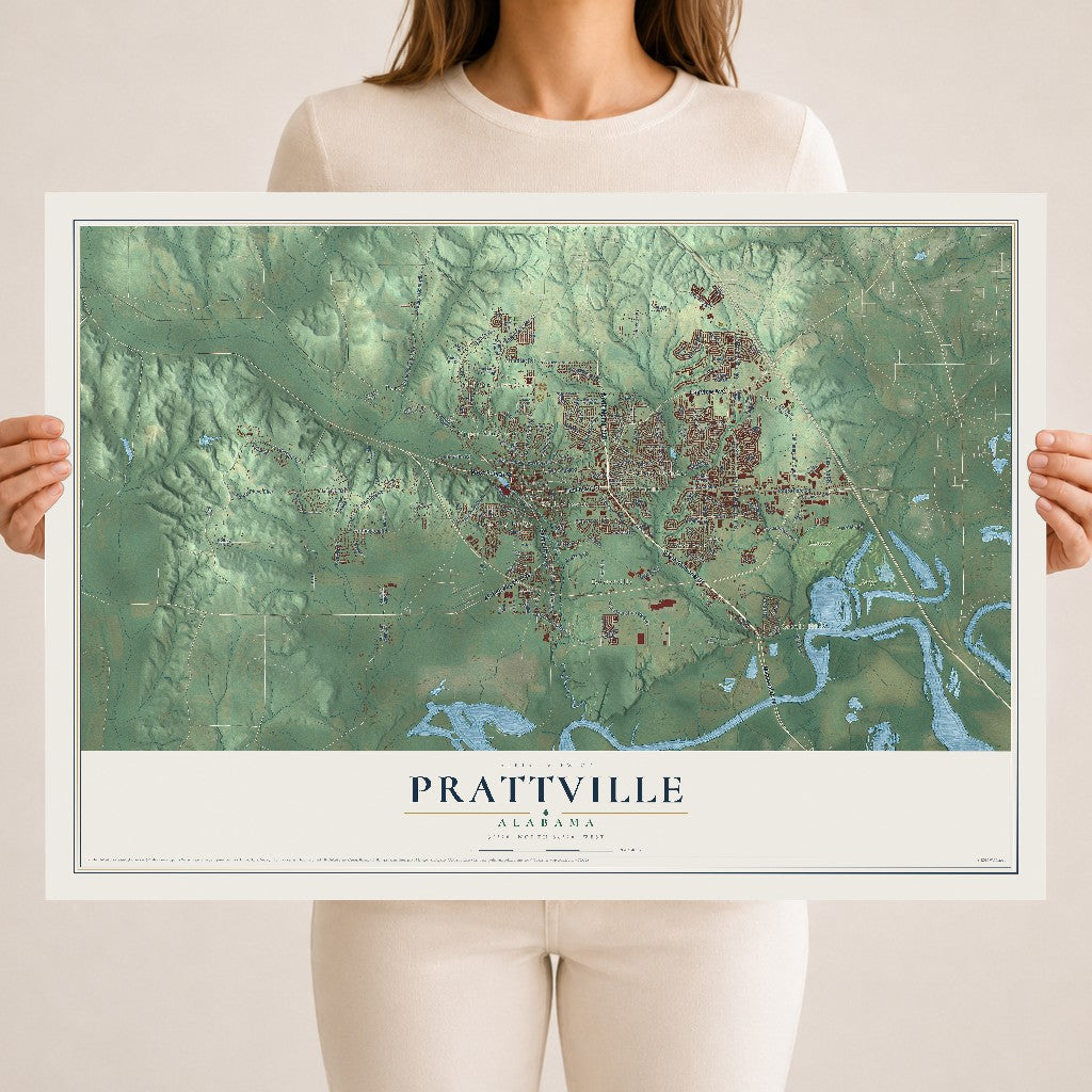 Map of Prattville, Alabama, 18 x 24 inch unframed archival matte print