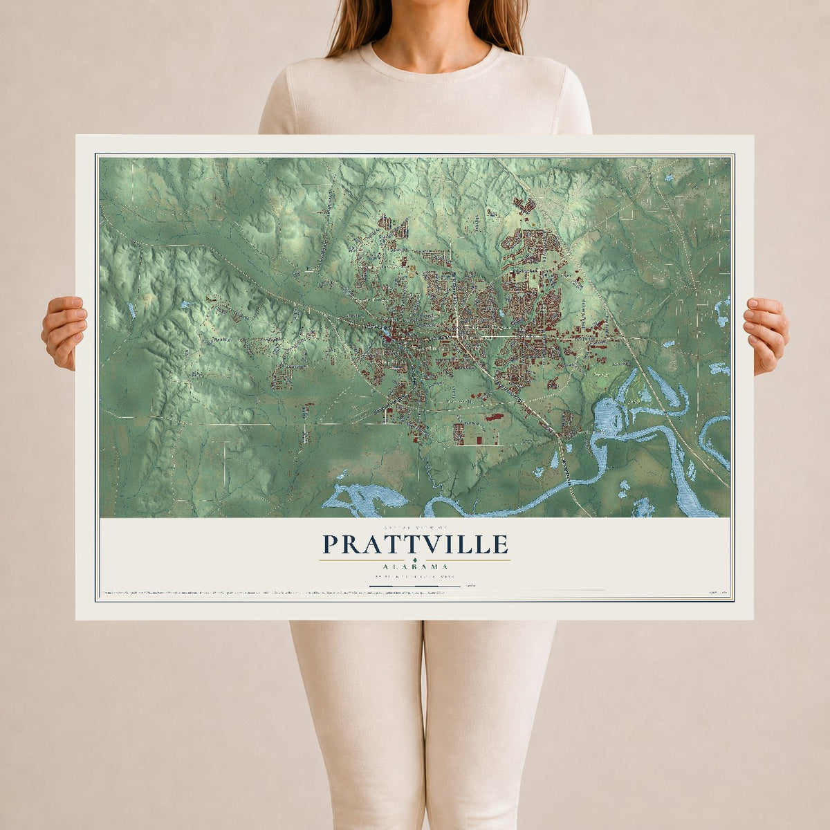 Map of Prattville, Alabama, 24 x 36 inch unframed archival matte print
