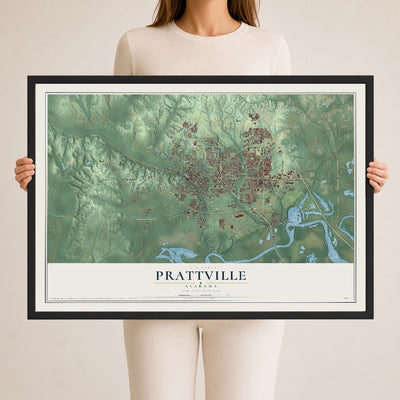 Map of Prattville, Alabama, 24 x 36 inch print in a black wood frame
