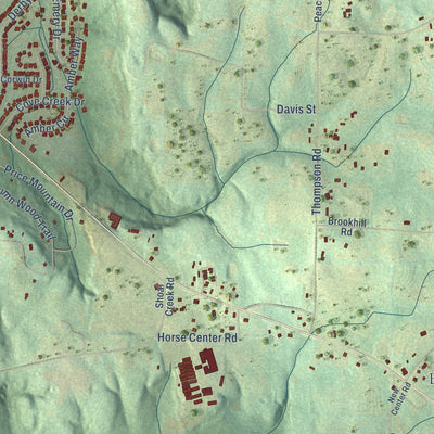 Second close-up of the map of Priceville, Alabama print showing more streets and buildings