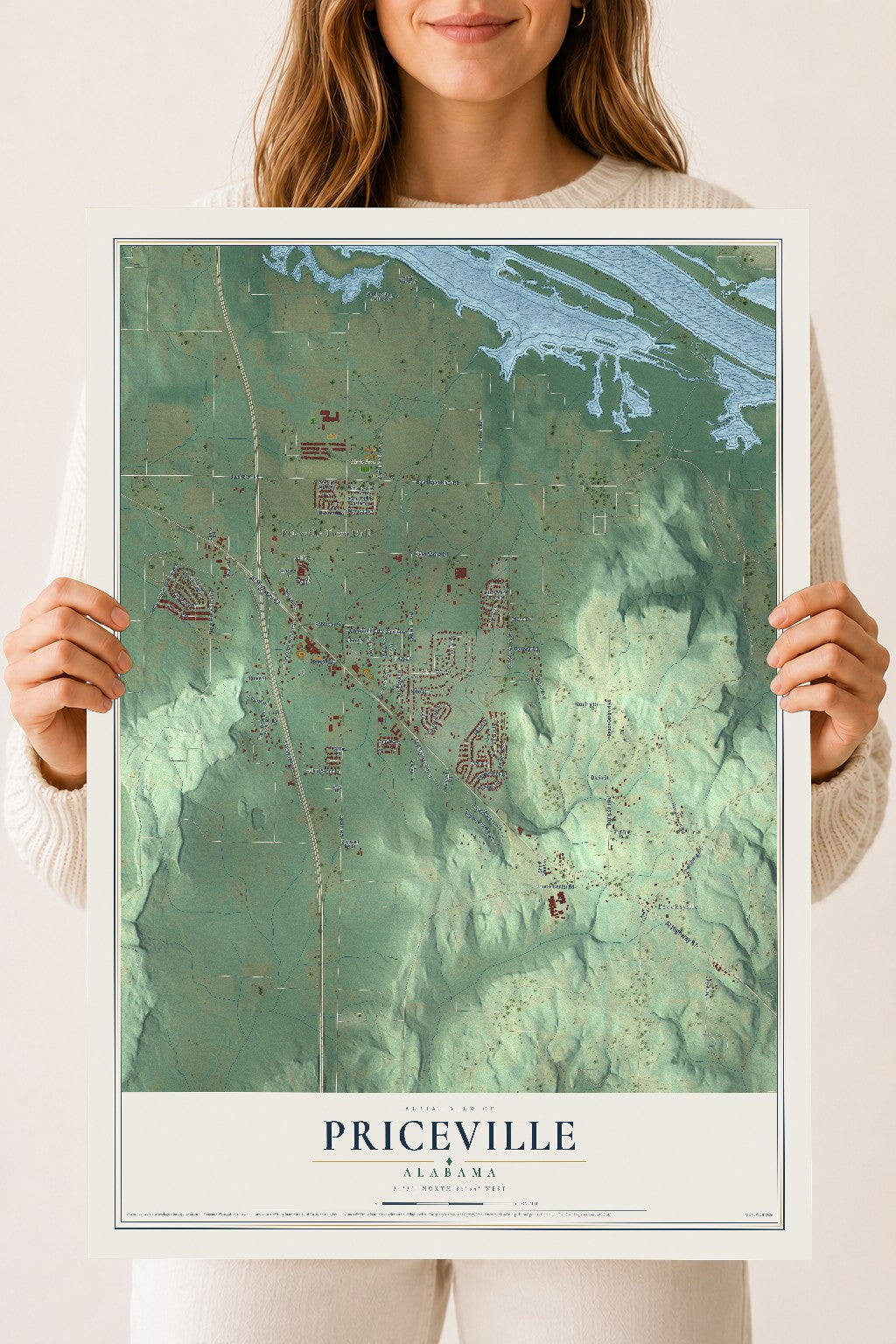 Map of Priceville, Alabama, 18 x 24 inch unframed archival matte print
