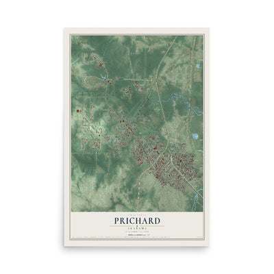 Map of Prichard, Alabama, 12 x 18 inch unframed archival matte print