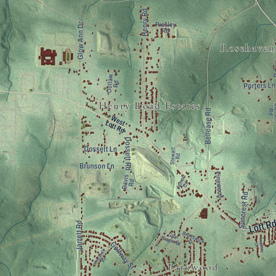 Second close-up of the map of Prichard, Alabama print showing more streets and buildings
