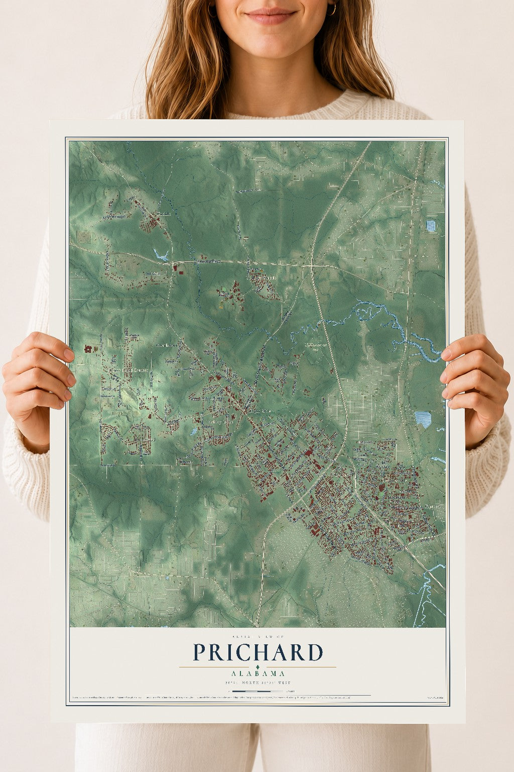 Map of Prichard, Alabama, 18 x 24 inch unframed archival matte print