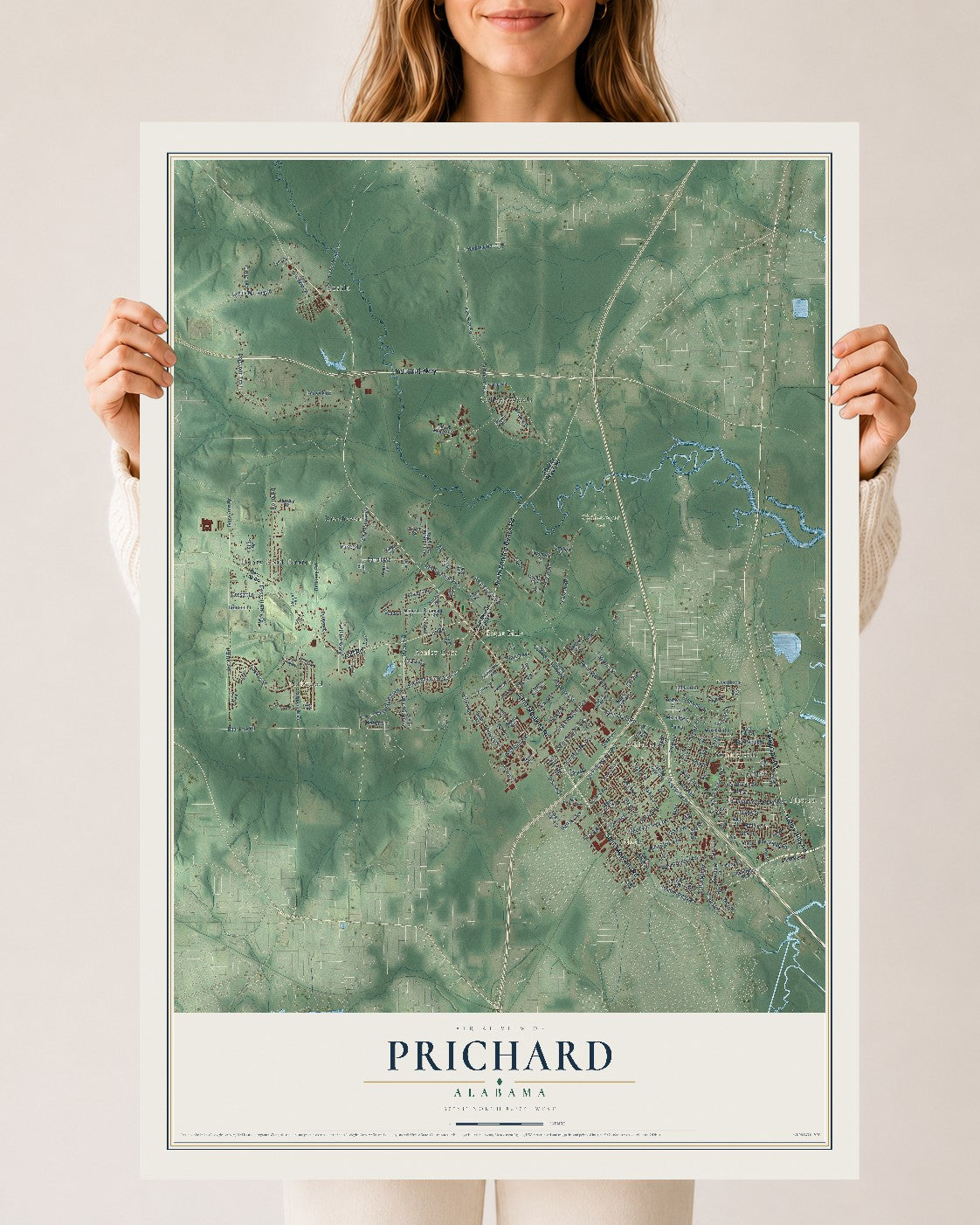 Map of Prichard, Alabama, 24 x 36 inch unframed archival matte print
