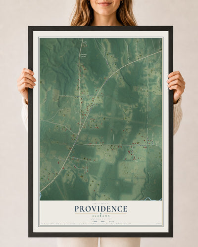 Map of Providence, Alabama, 24 x 36 inch print in a black wood frame
