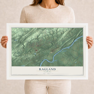 Map of Ragland, Alabama, 12 x 18 inch print in a white wood frame