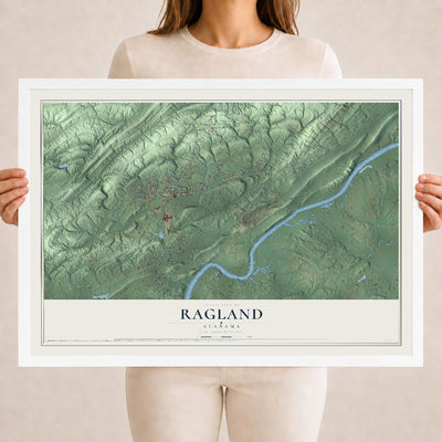 Map of Ragland, Alabama, 18 x 24 inch print in a white wood frame