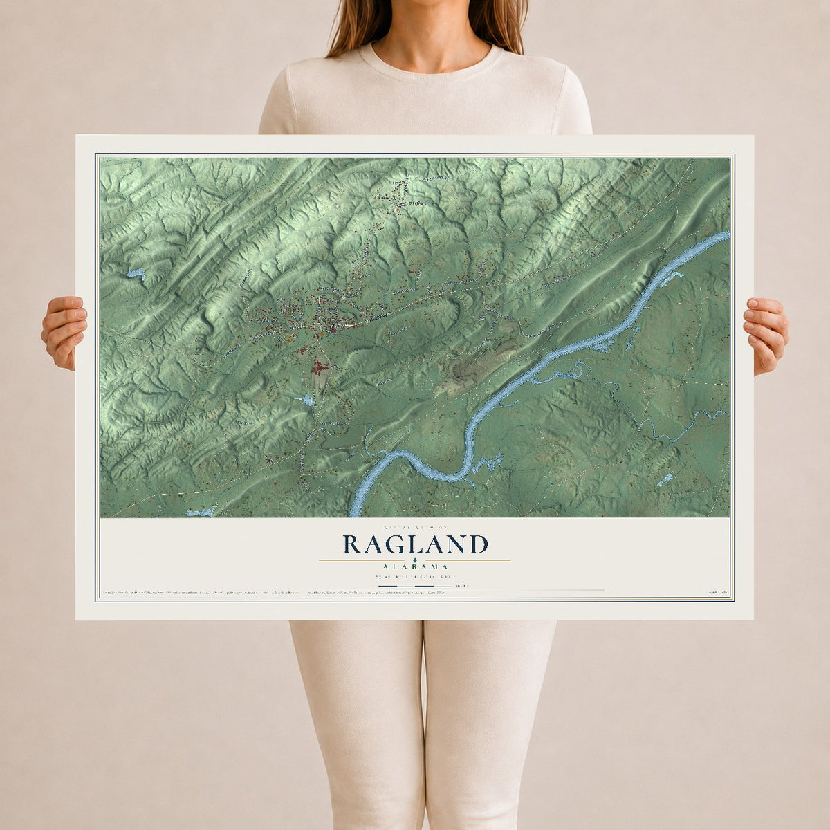 Map of Ragland, Alabama, 24 x 36 inch unframed archival matte print