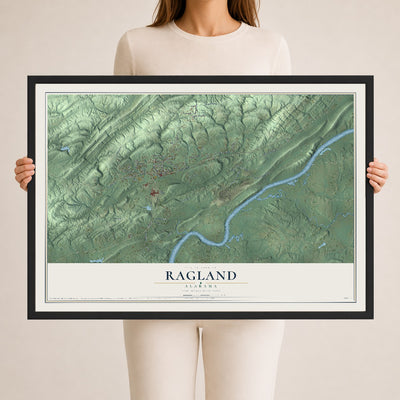 Map of Ragland, Alabama, 24 x 36 inch print in a black wood frame