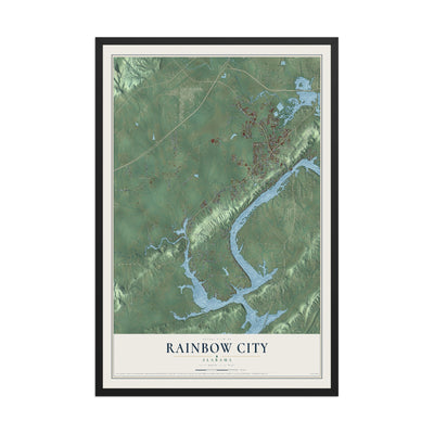 Map of Rainbow City, Alabama, 12 x 18 inch print in a black wood frame