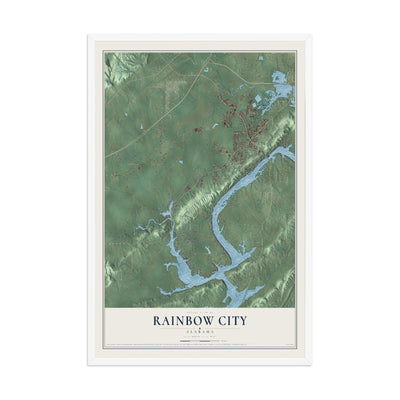 Map of Rainbow City, Alabama, 12 x 18 inch print in a white wood frame
