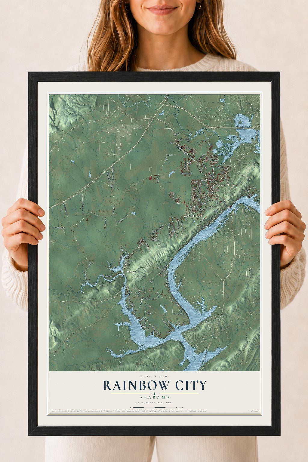 Map of Rainbow City, Alabama, 18 x 24 inch print in a black wood frame