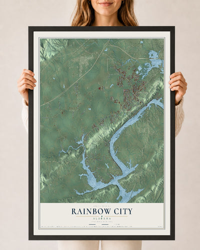 Map of Rainbow City, Alabama, 24 x 36 inch print in a black wood frame
