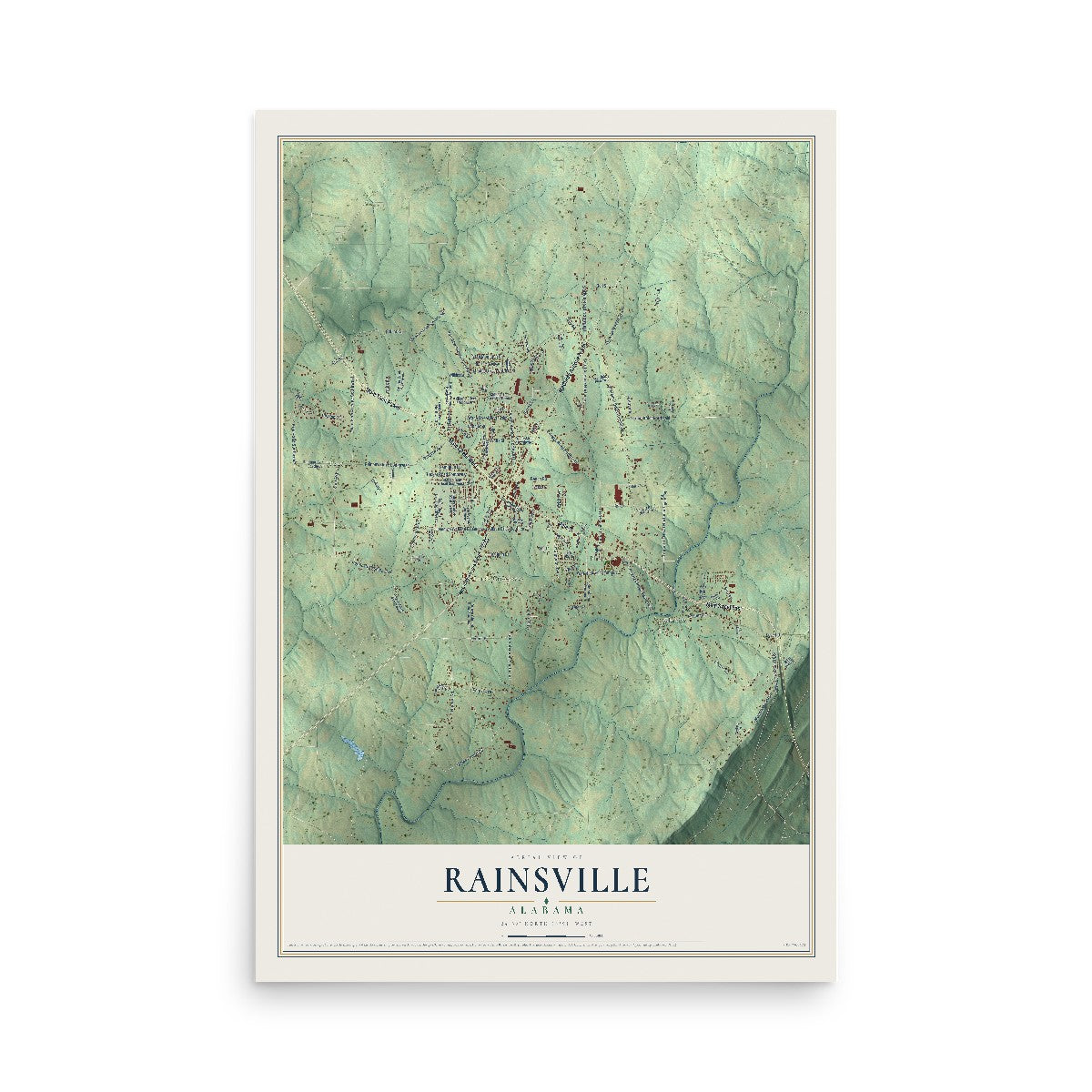 Map of Rainsville, Alabama, 12 x 18 inch unframed archival matte print