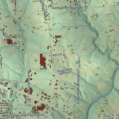 Second close-up of the map of Rainsville, Alabama print showing more streets and buildings