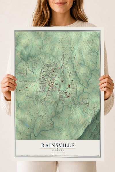 Map of Rainsville, Alabama, 18 x 24 inch unframed archival matte print