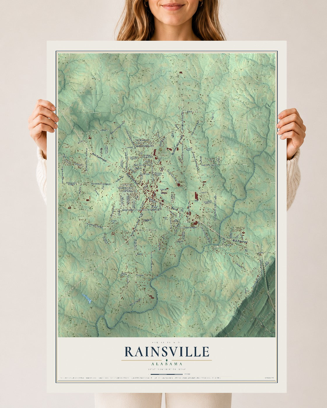 Map of Rainsville, Alabama, 24 x 36 inch unframed archival matte print