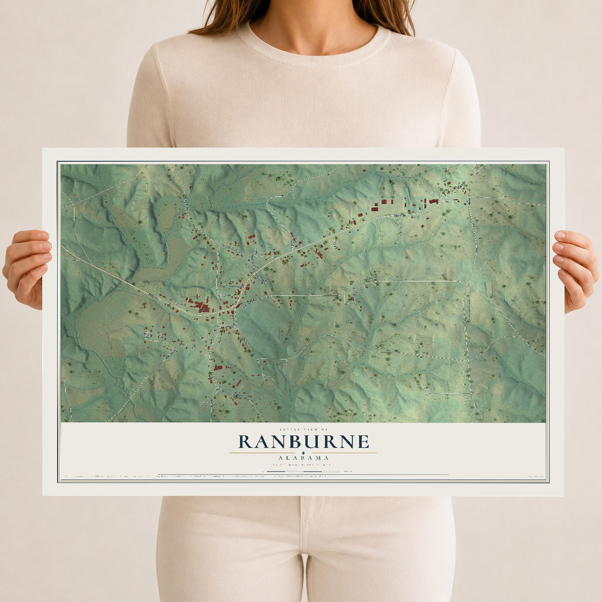 Map of Ranburne, Alabama, 12 x 18 inch unframed archival matte print