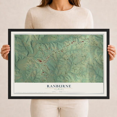 Map of Ranburne, Alabama, 12 x 18 inch print in a black wood frame