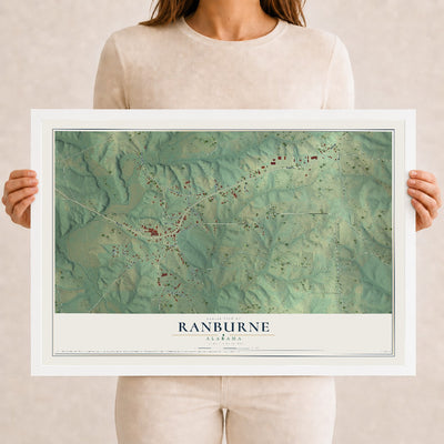 Map of Ranburne, Alabama, 12 x 18 inch print in a white wood frame