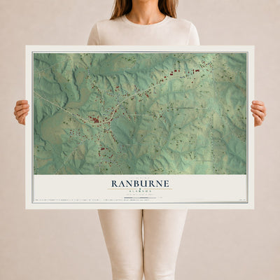 Map of Ranburne, Alabama, 24 x 36 inch unframed archival matte print