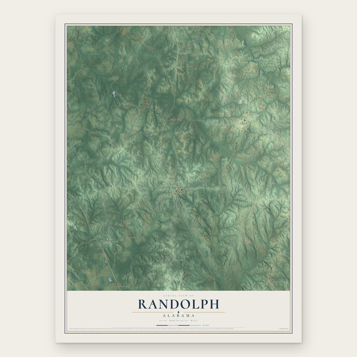 Randolph, Alabama map print, the full design