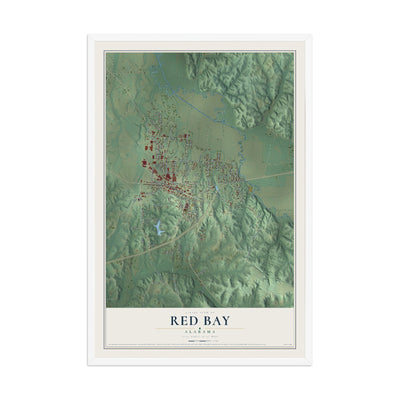 Map of Red Bay, Alabama, 12 x 18 inch print in a white wood frame