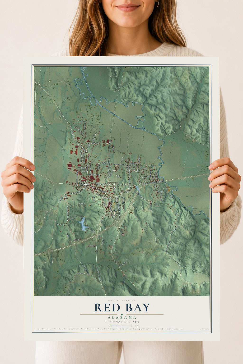 Map of Red Bay, Alabama, 18 x 24 inch unframed archival matte print