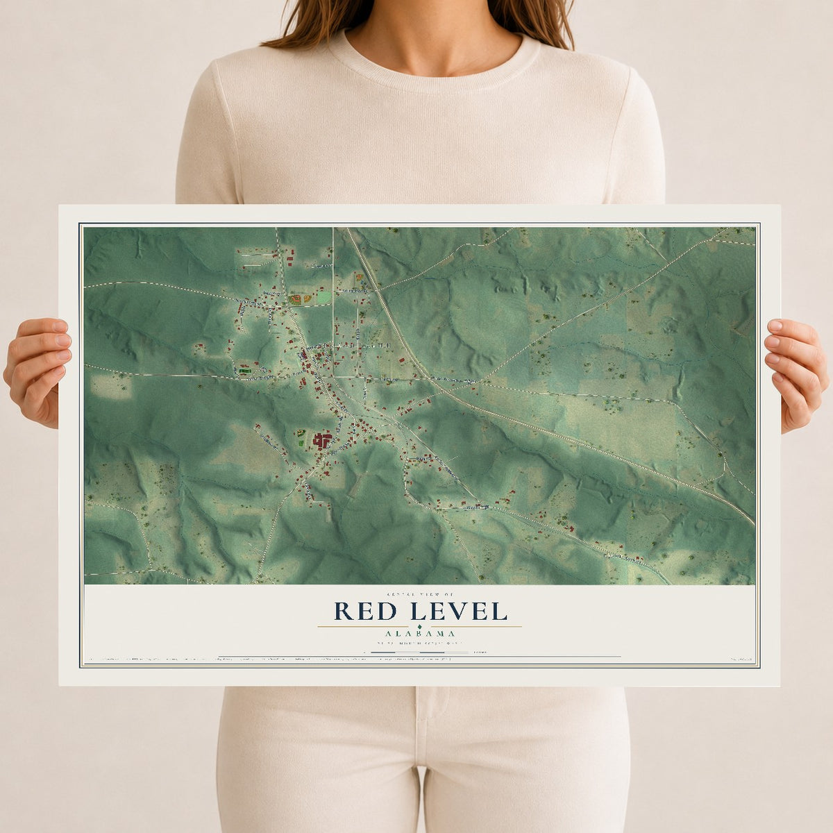 Map of Red Level, Alabama, 12 x 18 inch unframed archival matte print