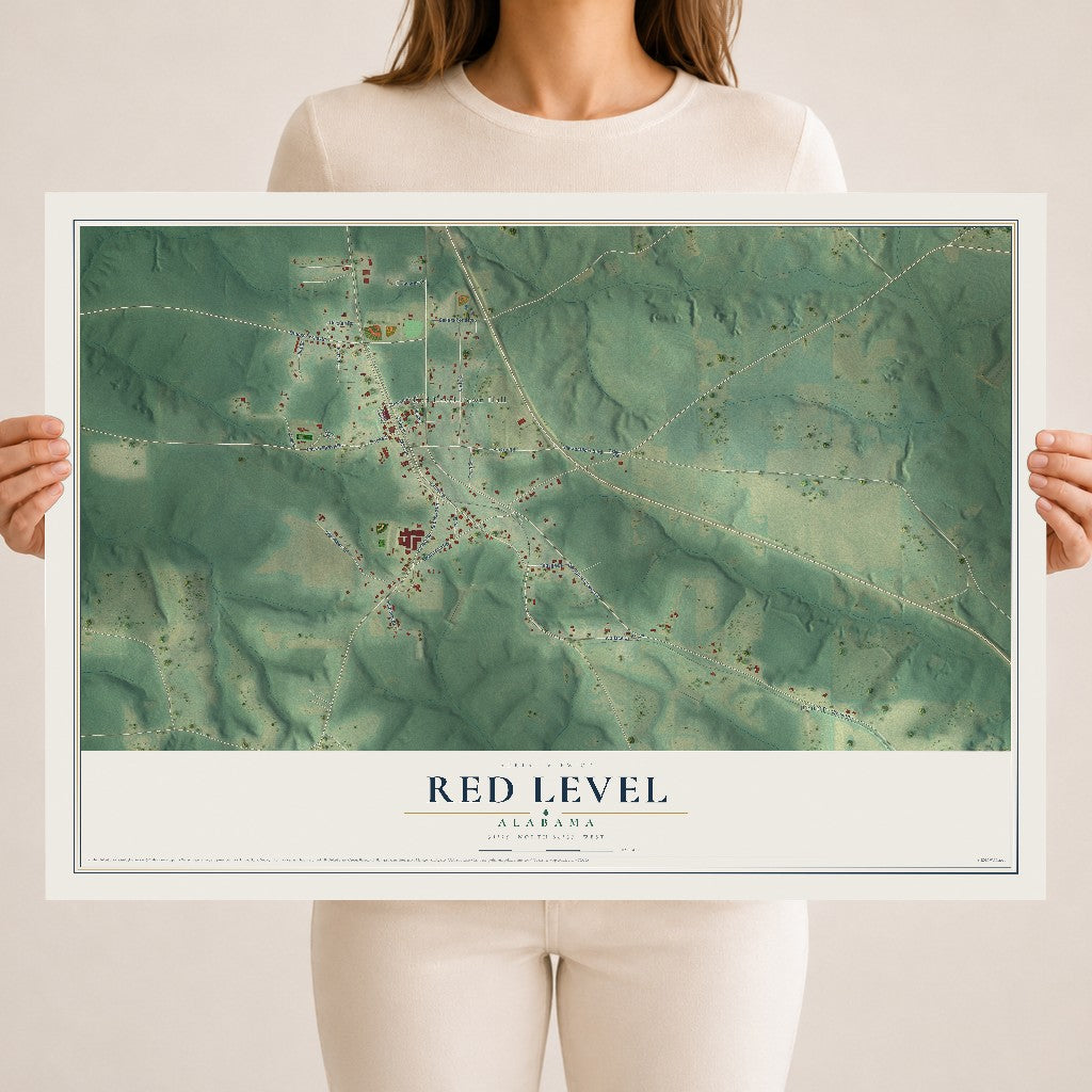 Map of Red Level, Alabama, 18 x 24 inch unframed archival matte print
