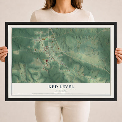 Map of Red Level, Alabama, 18 x 24 inch print in a black wood frame
