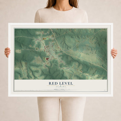 Map of Red Level, Alabama, 24 x 36 inch print in a white wood frame