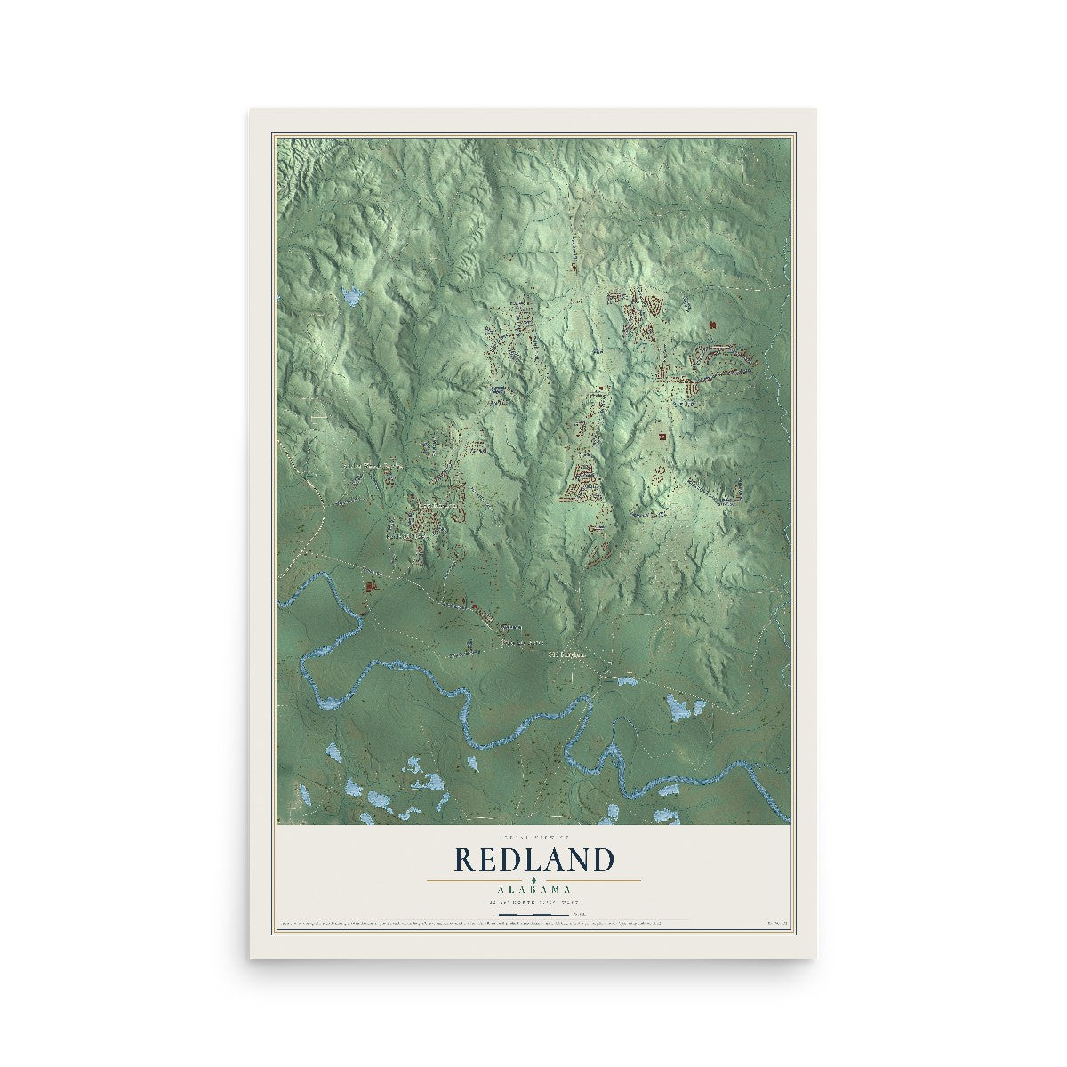 Map of Redland, Alabama, 12 x 18 inch unframed archival matte print